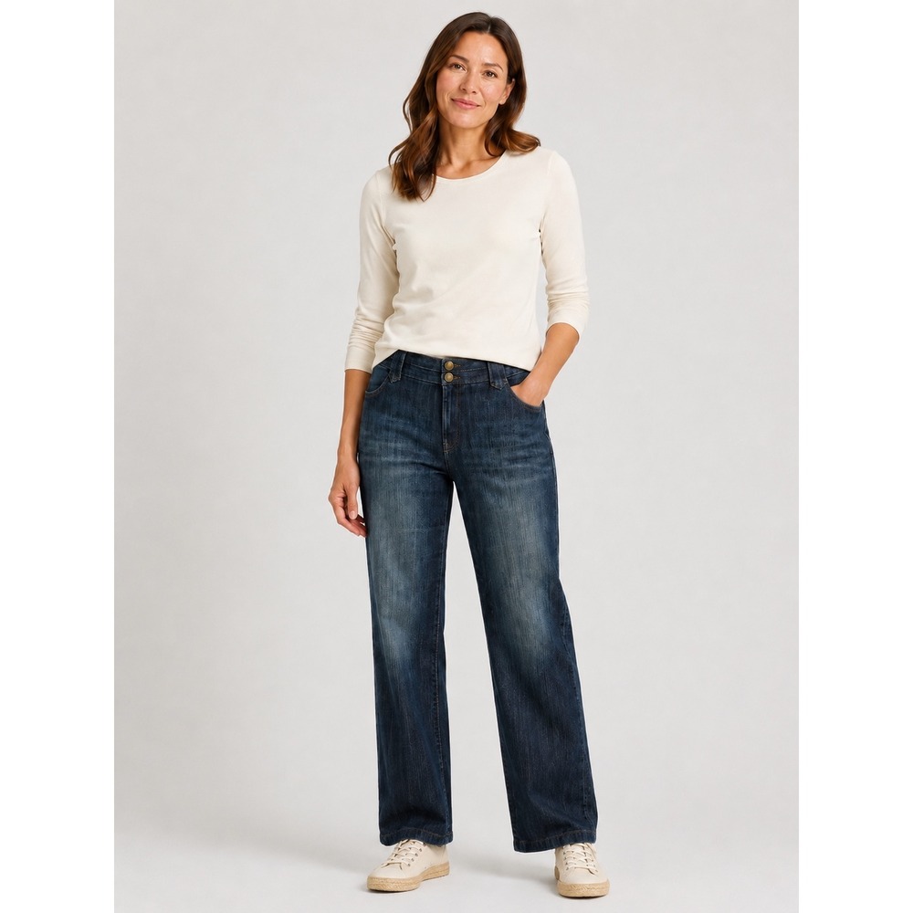 Eddie Bauer Womens Curvy Wide Leg Jeans 12 Dark Wash High Rise Stretch READ
